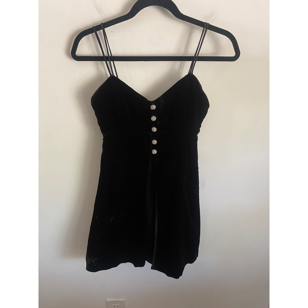 Niteline‎ Della Roufogali Black Velvet Rhinestone Button Mini Dress Womens 8